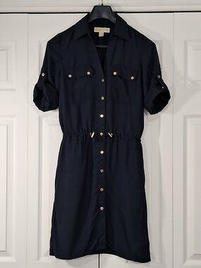 Michael Kors Navy Blue Shirt Dress - Gold Buttons
